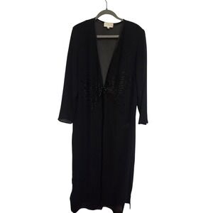 STUDIO I Black Sheer Beaded Embellished Duster Kimono Jacket M